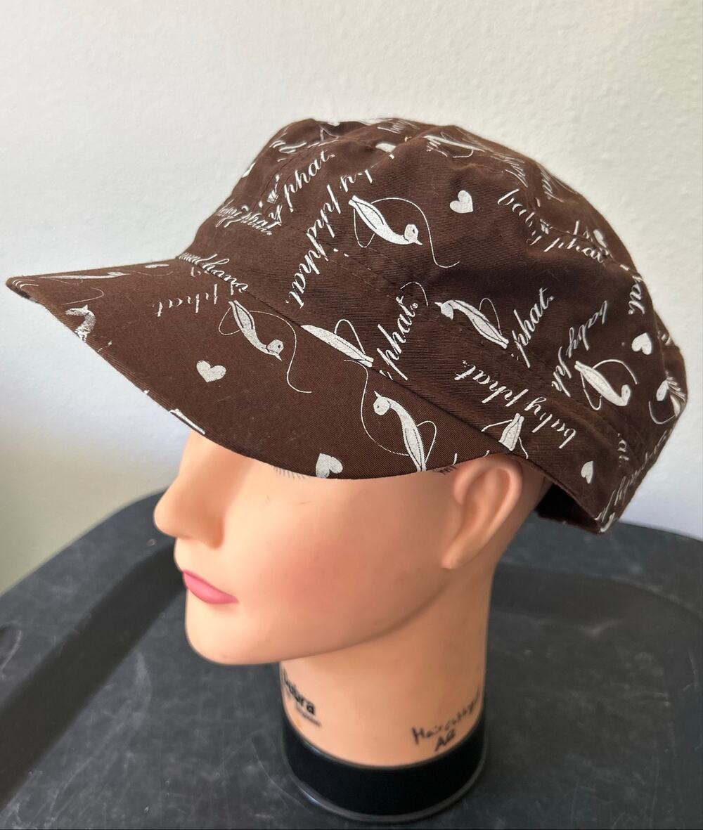 Baby Phat Brown All Over Logo Cat Print Newsboy Cap Y2K Vintage Hat rare retro